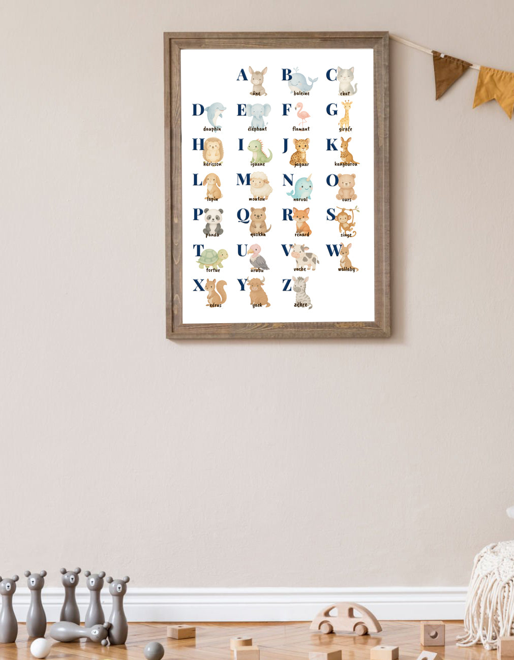 Affiche abécédaire animaux A à Z – Poster éducatif pour enfant à imprimer (format 30x40 cm)